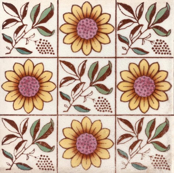 Arts and Crafts 9 square Sunflower tile ref 1