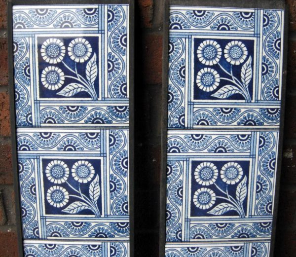 Aesthetic Movement tile Blue Daisy Fireplace 10 Tile Set - Image 5