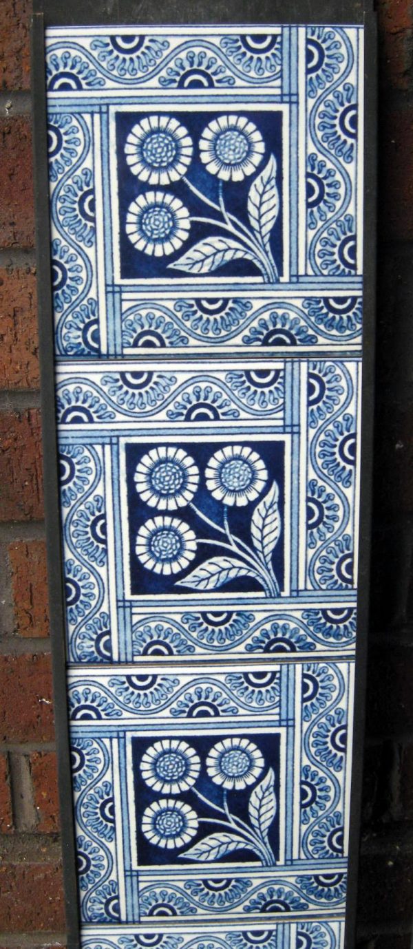 Aesthetic Movement tile Blue Daisy Fireplace 10 Tile Set - Image 4