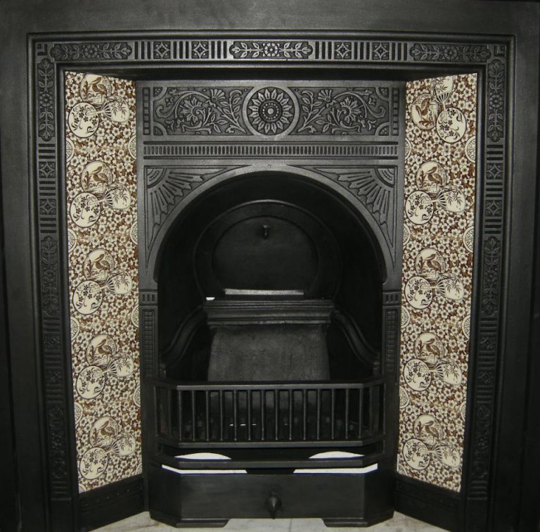 Aesthetic Movement tile Stork & Fan Fireplace 10 Tile Set