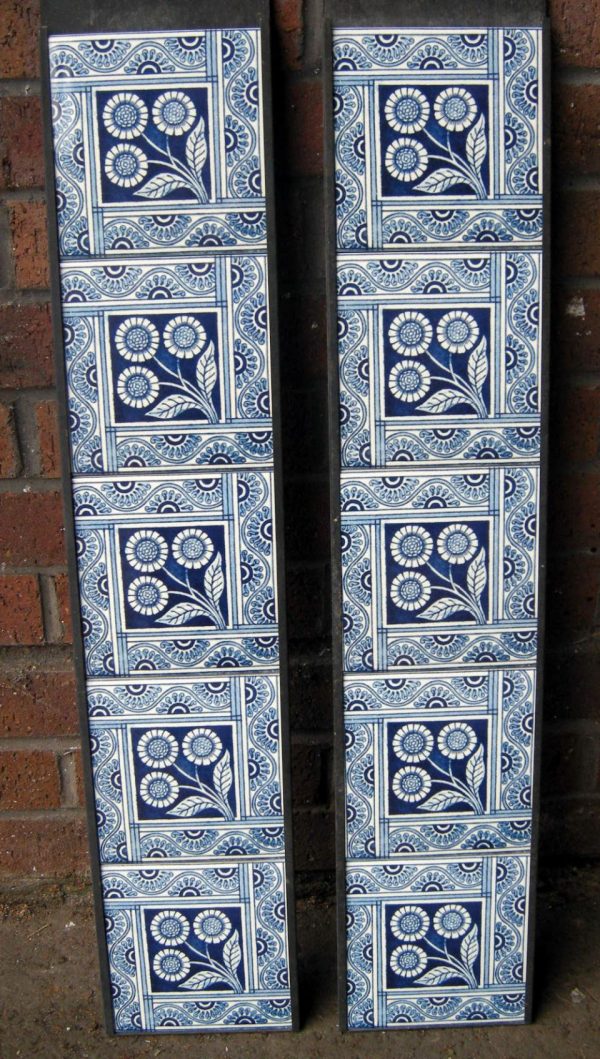 Aesthetic Movement tile Blue Daisy Fireplace 10 Tile Set