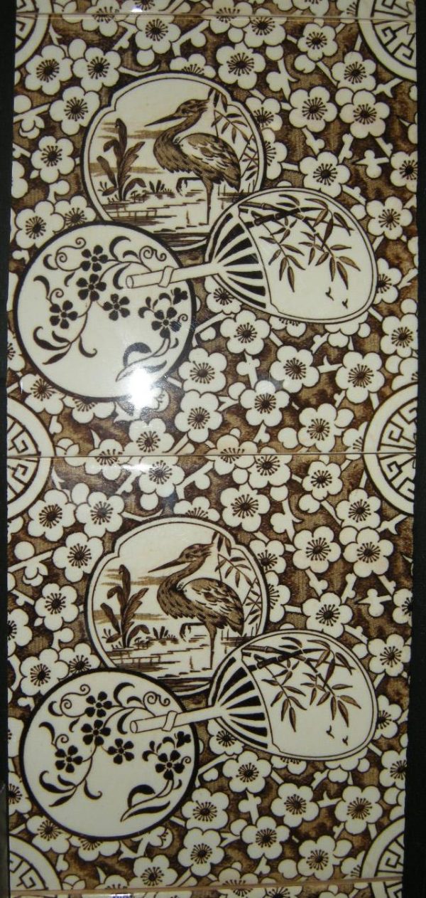Aesthetic Movement tile Stork & Fan Fireplace 10 Tile Set - Image 2