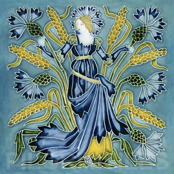 New Walter Crane Flora's Train ceramic or porcelain tiles Cornflower
