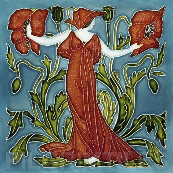 New Walter Crane Flora's Train Poppy ceramic or porcelain tiles