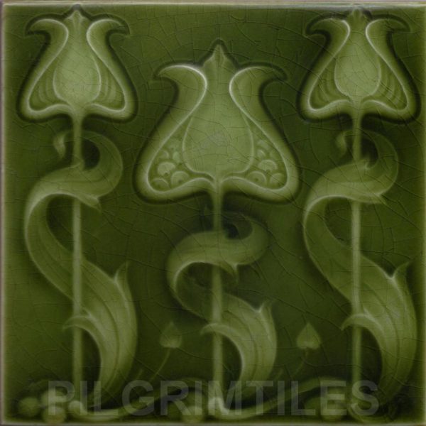 Art Nouveau ceramic or porcelain tiles ref 27 green