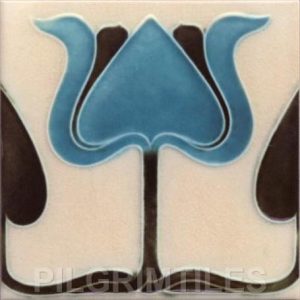 Art Nouveau / Arts & Crafts Turquoise Flower Tiles An 22