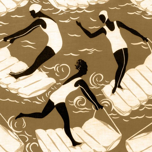 Surfing Art Deco Tile Bronze