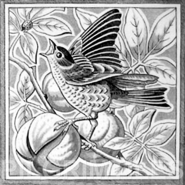 Victorian Style Bird tile Grey ref 8