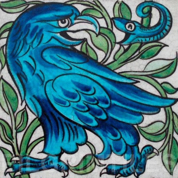 William De Morgan Eagle & Snake tiles Blue