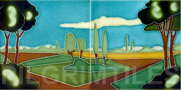 Art Deco "scene" Ceramic or Porcelain 2 Tile Panel