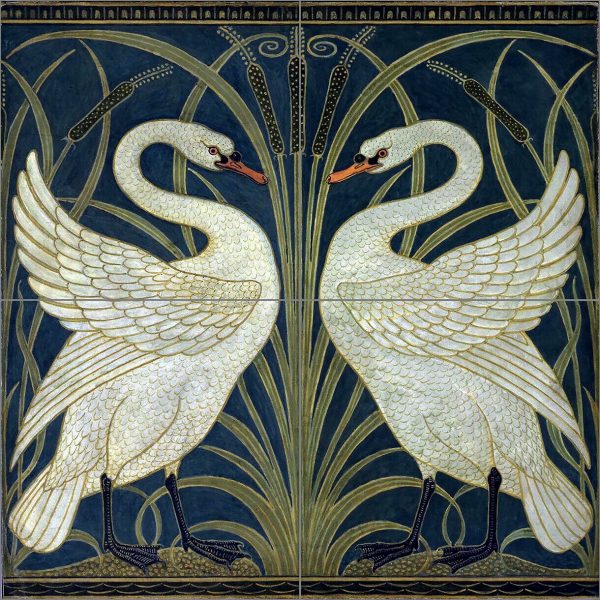 Walter Crane Swans Ceramic or Porcelain 4 Tile Mural Backsplash Kitchen Bathroom