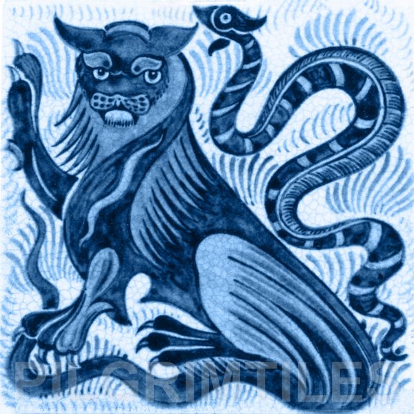 William De Morgan Lion and Serpent Tile Blue