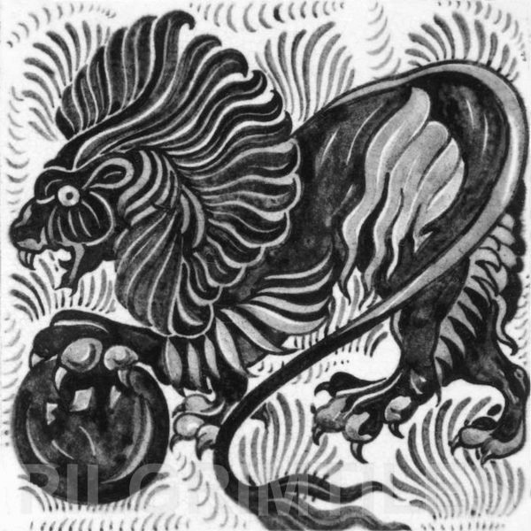 William De Morgan Lion and Ball Tile Grey