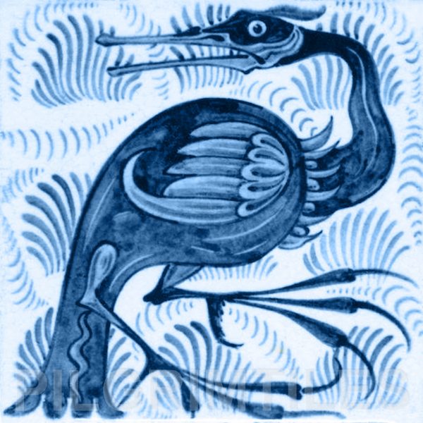 William De Morgan Long Billed Bird Tile Blue