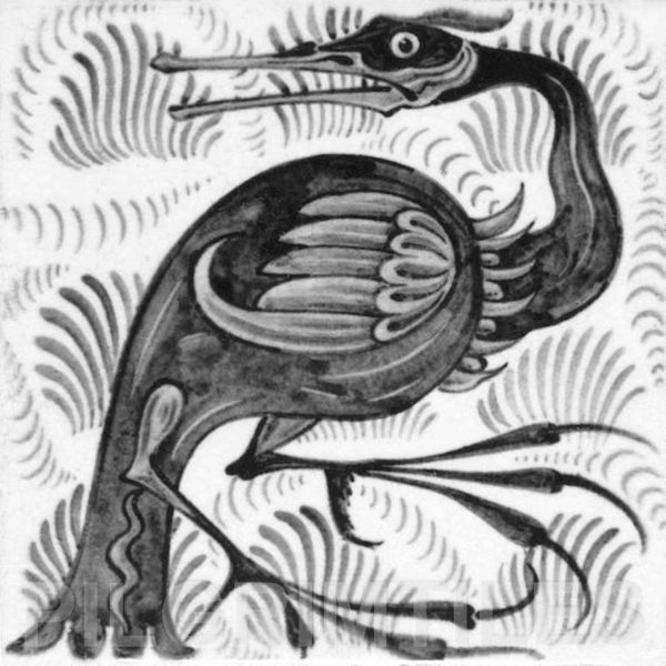 William De Morgan Long Billed Bird Tile Grey