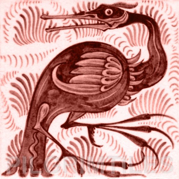 William De Morgan Long Billed Bird Tile Red