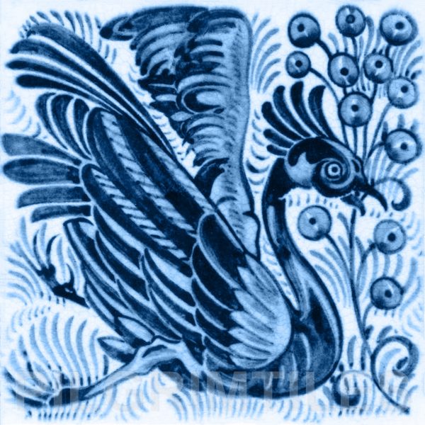 William De Morgan Exotic Bird and Fruit Tile Blue