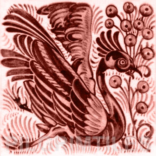 William De Morgan Exotic Bird and Fruit Tile Red