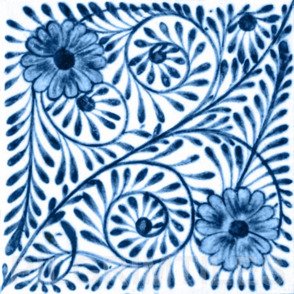William De Morgan Flower Swirl Tile Blue