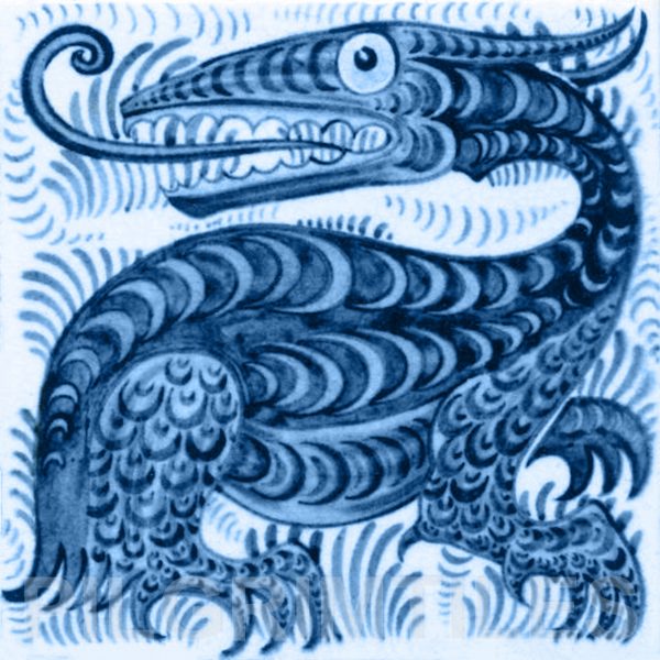 William De Morgan Long Tongued Beast Tile Blue