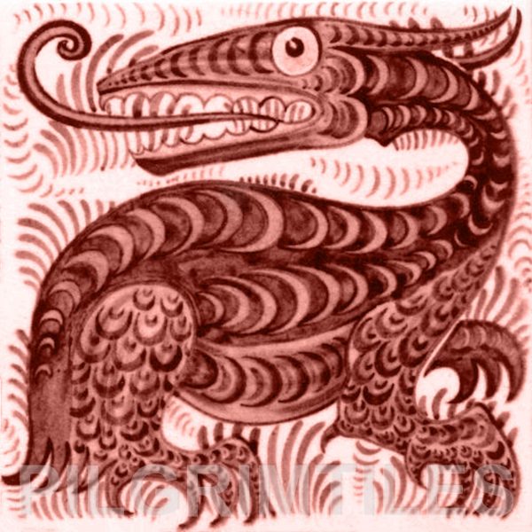 William De Morgan Long Tongued Beast Tile Red
