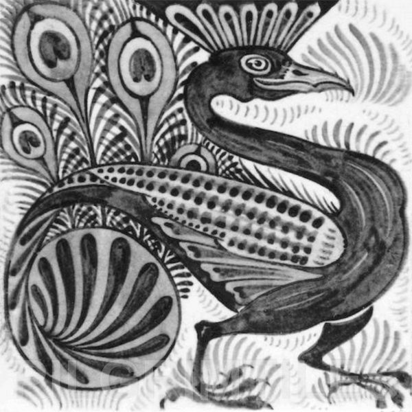 William De Morgan Peacock Tile Grey