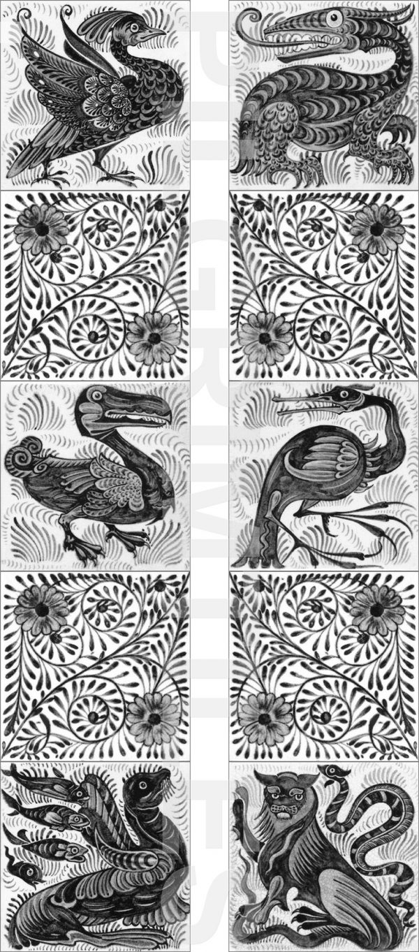 William de Morgan Grey Creatures Fireplace 10 Tile Set (6 inch)