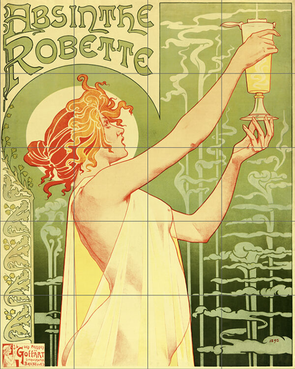 Absinthe Robette large ceramic or porcelain 20 tile mural 60cm x 75cm, 24" x 30"