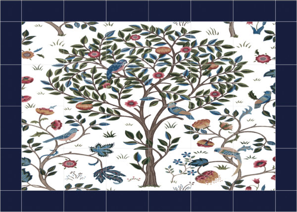 AGA Tiled Mural Backsplash William Morris Kelmscott Tree Porcelain or Ceramic  white and blue 105cm x 75cm 42" x 30"