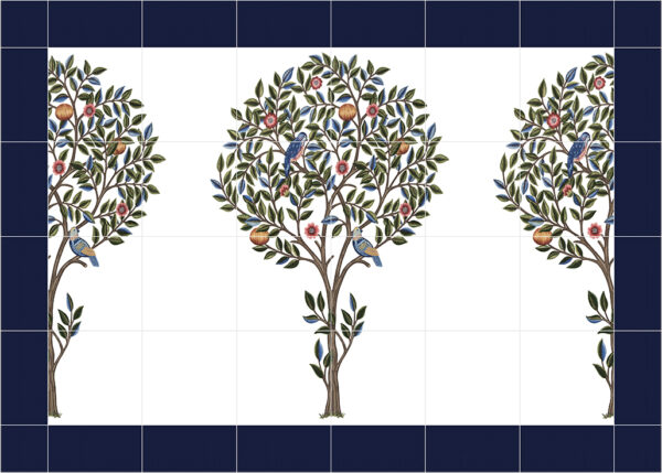 AGA Tiled Mural Backsplash William Morris Kelmscott Tree Porcelain or Ceramic  white and blue 105cm x 75cm 42" x 30" ref 3