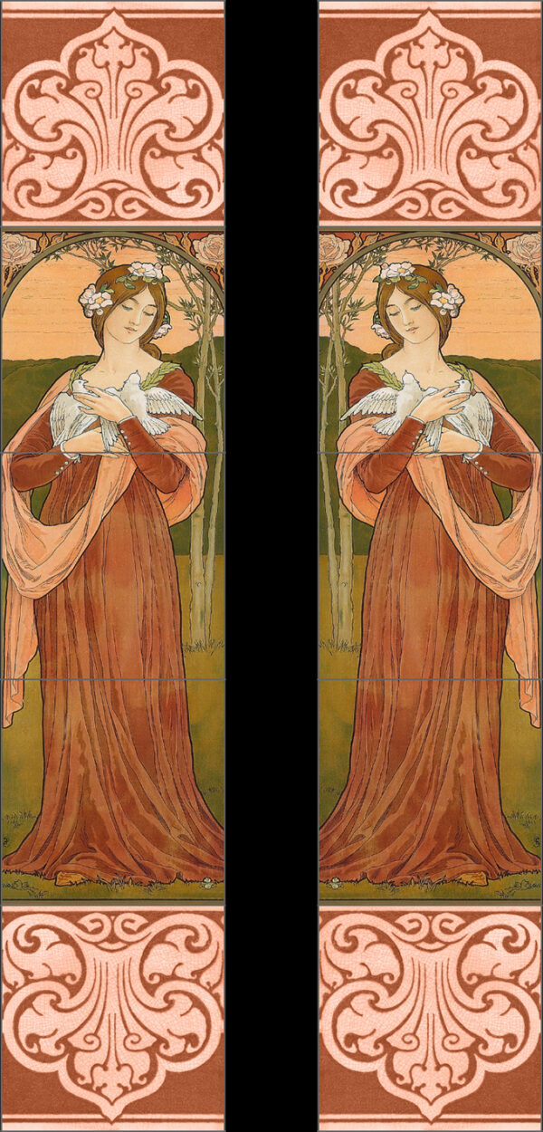 Art Nouveau Tender Doves Fireplace Tiles Set (10 tiles)