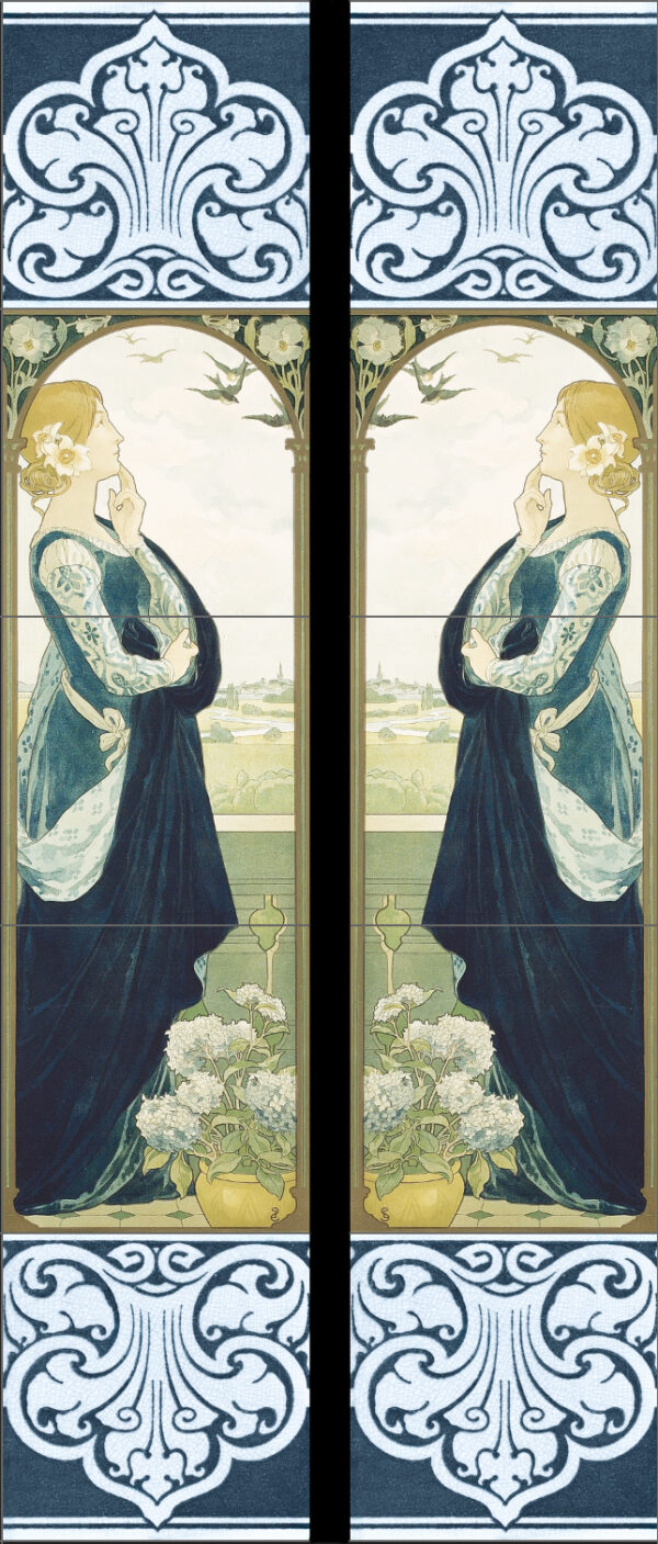 Art Nouveau Swallows of Rememberance Fireplace Tiles Set (10 tiles)