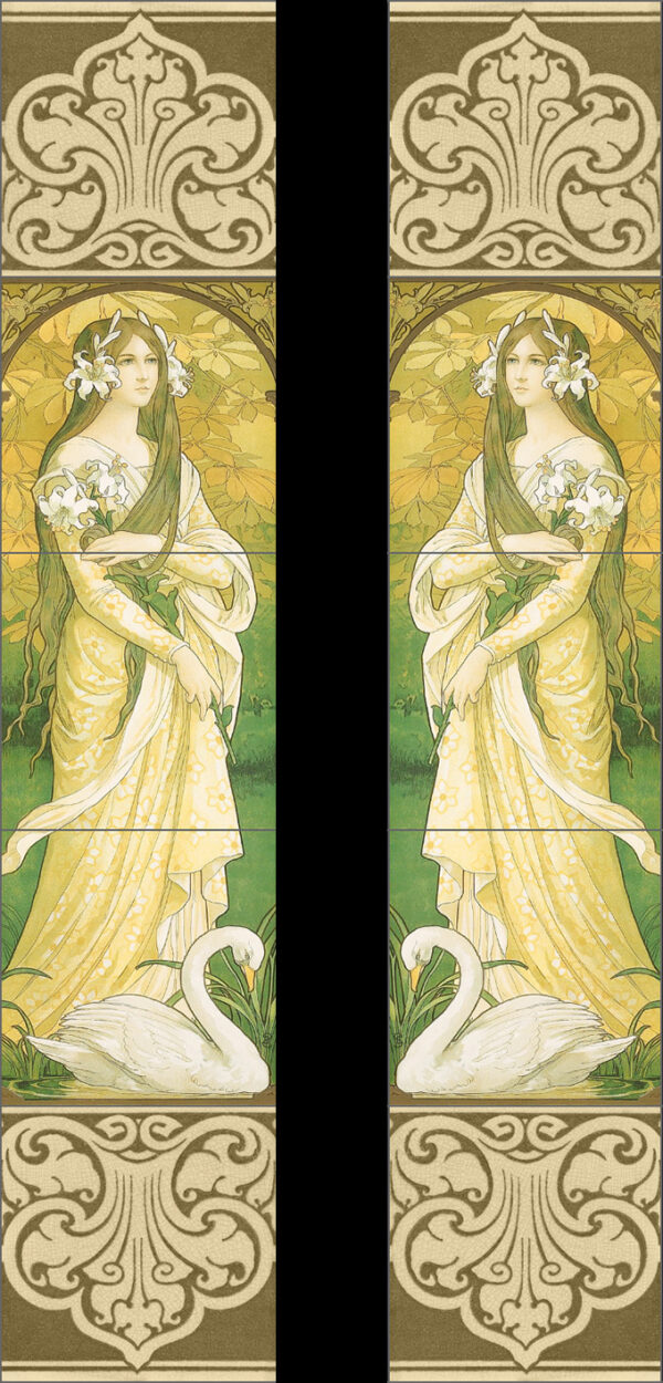 Art Nouveau Innocent Swan Fireplace Tiles Set (10 tiles)