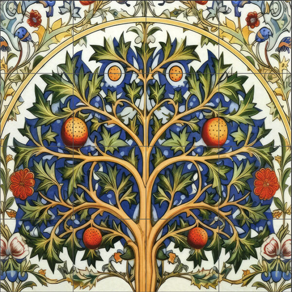 William Morris Style Tree Ceramic or Porcelain 16 Tile Mural Splashback 60cm x 60cm 24" x 24" ref 1