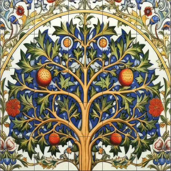William Morris Style Tree Large Ceramic or Porcelain 25 Tile Mural Backsplash 75cm x 75cm 30" x 30" ref 1
