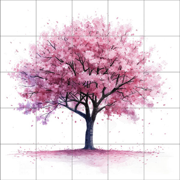 Cherry Blossom Tree Large Ceramic or Porcelain 25 Tile Mural Backsplash 75cm x 75cm 30" x 30"