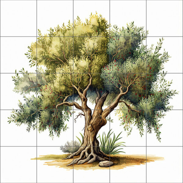 Olive Tree Large Ceramic or Porcelain 25 Tile Mural Backsplash 75cm x 75cm 30" x 30"