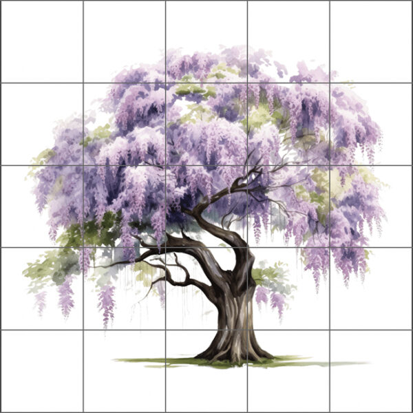 Wisteria Tree Large Ceramic or Porcelain 25 Tile Mural Backsplash 75cm x 75cm 30" x 30"