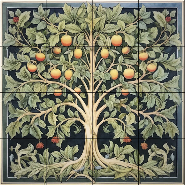 William Morris Style Tree Ceramic or Porcelain 16 Tile Mural Splashback 60cm x 60cm 24" x 24"
