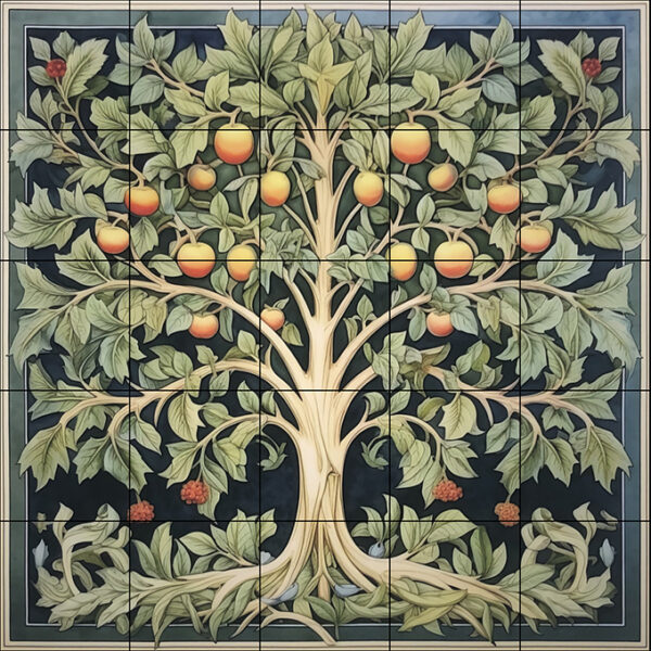 William Morris Style Tree Large Ceramic or Porcelain 25 Tile Mural Backsplash 75cm x 75cm 30" x 30"