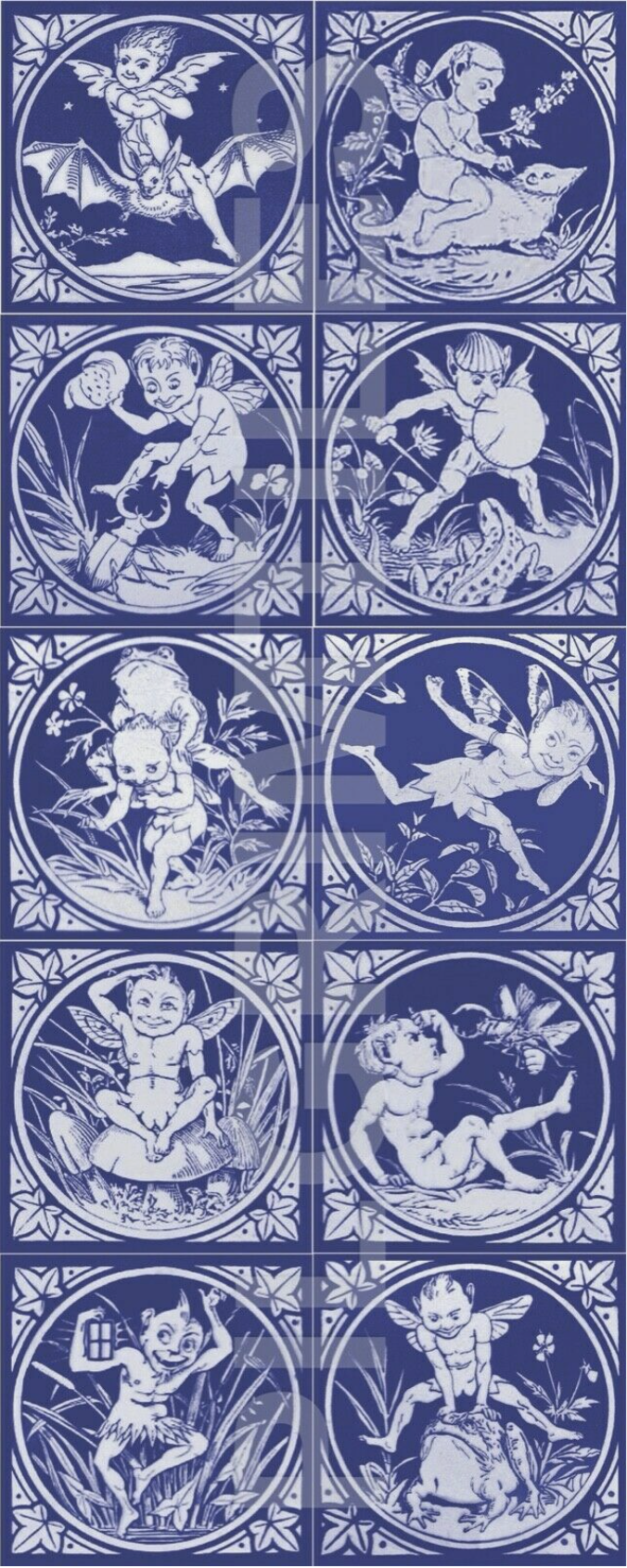 Minton Elfin Arts and Crafts Fireplace Tile Set 10 tiles (6 inch) blue
