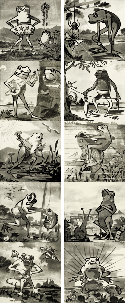Copeland Frogs Arts and Crafts Fireplace Tile Set 10 tiles black (6 inch)