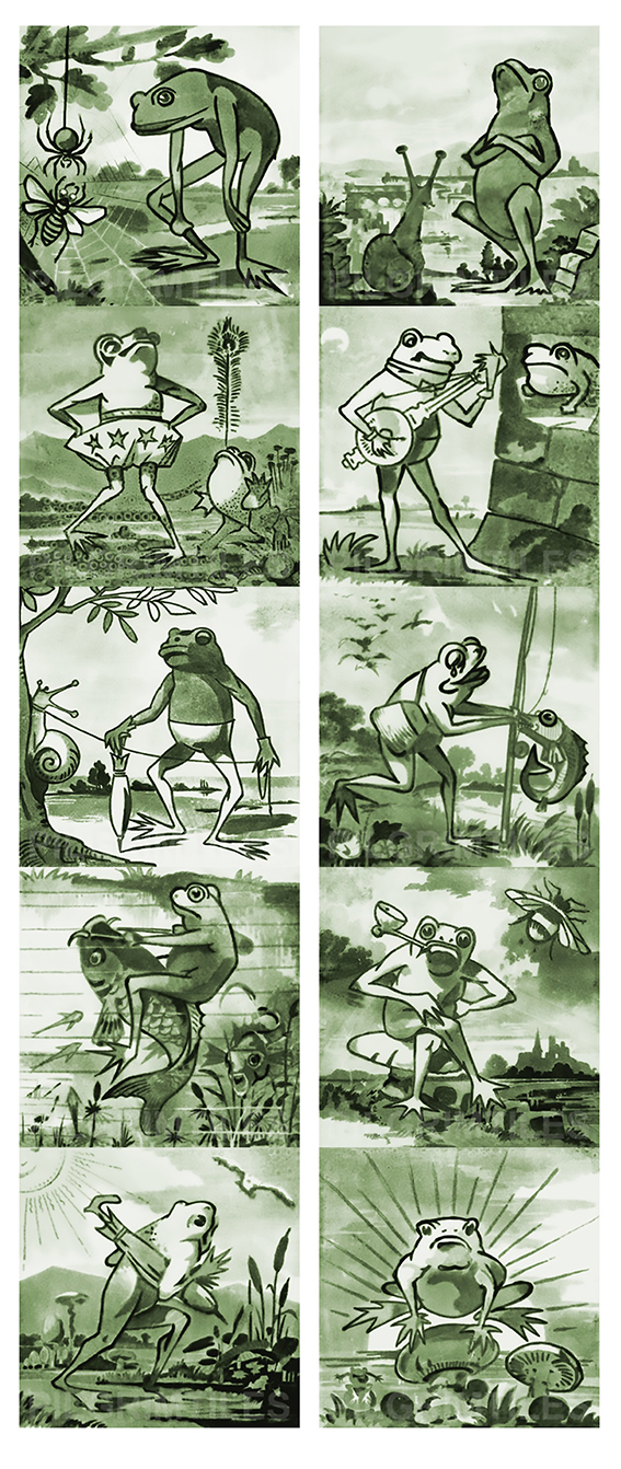 Copeland Frogs Arts and Crafts Fireplace Tile Set 10 tiles green (6 inch)