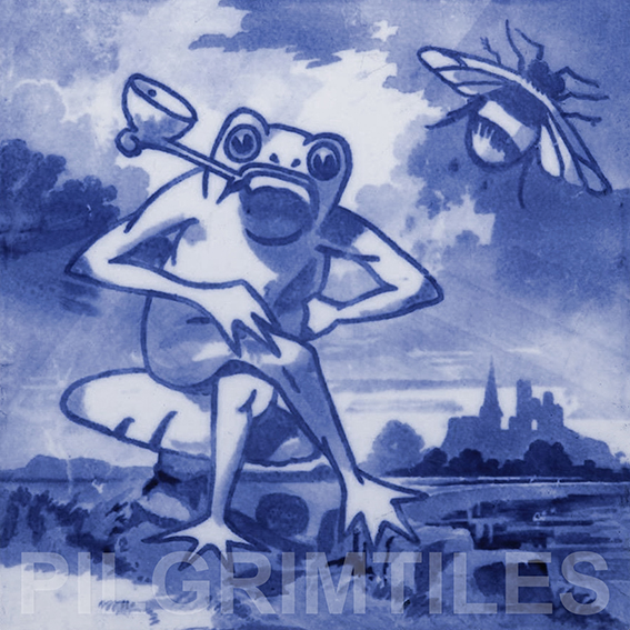 Copeland Frogs Arts and Crafts Fireplace Tile Set 10 tiles blue (6 inch) - Image 4