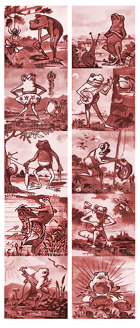 Copeland Frogs Arts and Crafts Fireplace Tile Set 10 tiles red (6 inch)