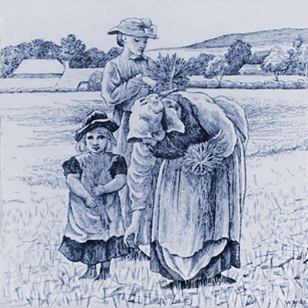 Minton Village Life Victorian Tile ref 12 blue