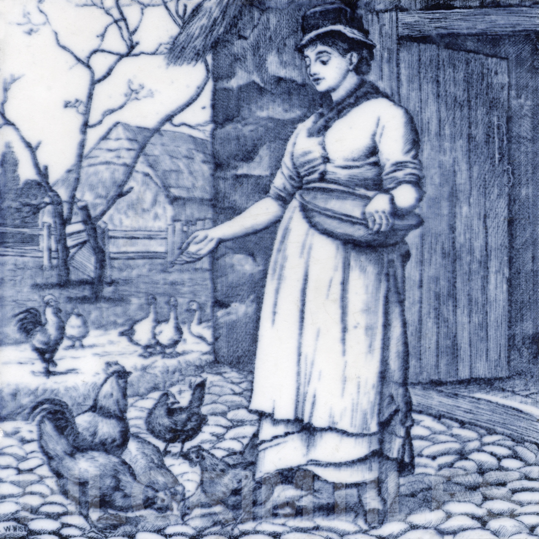 Minton Village Life Victorian Tile ref 12 blue - Image 3