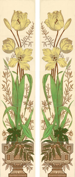 Aesthetic Movement  Peonie Yellow Fireplace 10 Tile Set