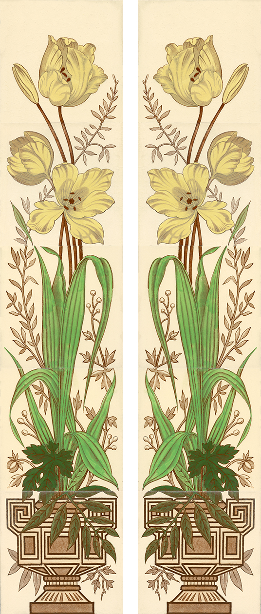 Aesthetic Movement Peonie Yellow Fireplace 10 Tile Set