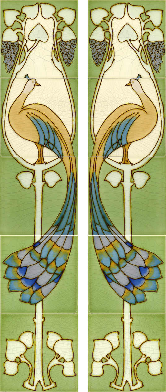 Art Nouveau Peacock Fireplace 10 Tile Set